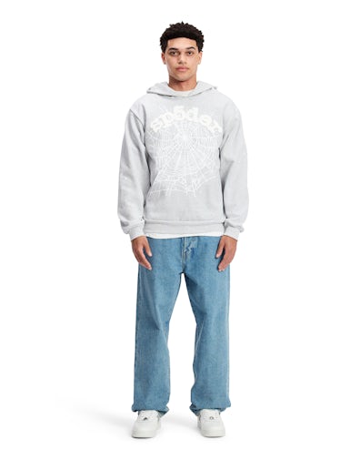 Sp5der OG Web Hoodie Heather Grey - Model Image